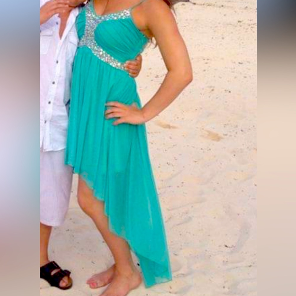 High low turquoise dress